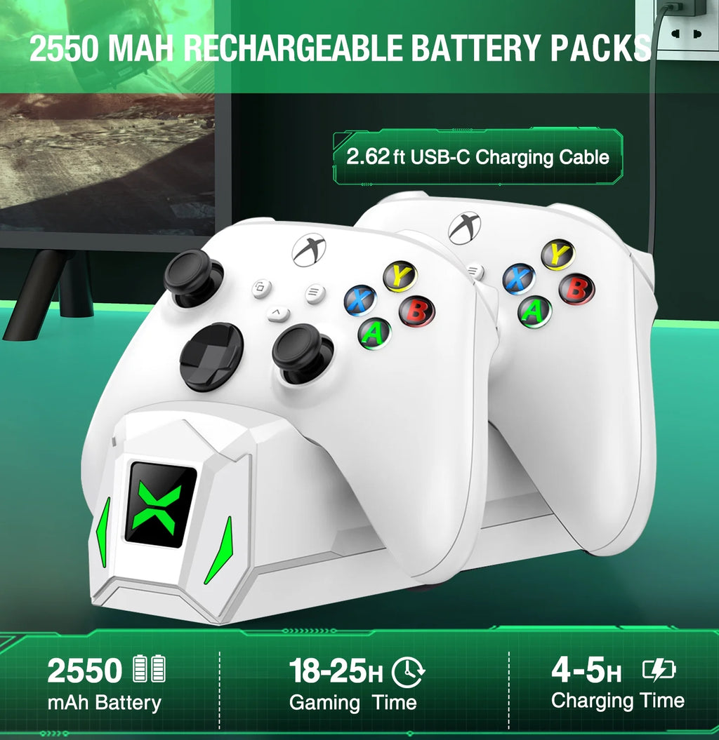 Dual Controller Charging Station with 2 Pack 5520Mwh Rechargeable Battery Packs Compatible with Xbox Series X|S Xbox One Xbox Elite Controller