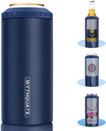 3 in 1 Slim Can Cooler for 12 OZ Skinny Can, Regular Can & Beer Bottle - Keep Cold for 6 Hours - Double Walled Insulated Stainless Steel Vacuum Beverage Can Insulator (Navy Blue)