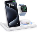 Foldable Induction Charger, 3 in 1 Wireless Charger Compatible with Iphone 13 12 11 Pro Max/Xr/Xs Max/X/8 Plus, Fast Qi Charging Station Compatible with Apple Watch Series White
