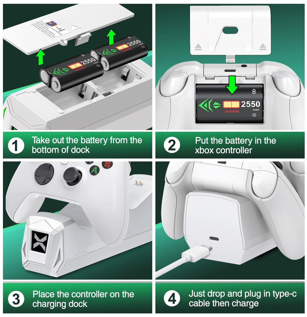 Dual Controller Charging Station with 2 Pack 5520Mwh Rechargeable Battery Packs Compatible with Xbox Series X|S Xbox One Xbox Elite Controller
