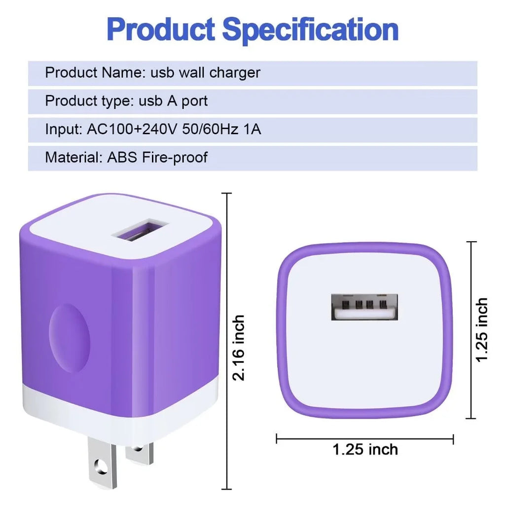 Charging Block,Type C Charger Block Fast Charging  3PCS 1A/5V Usb Wall Charger Block Adapter Plug with 3PCS Type C Charging Cables 6Ft USB C Cable High Speed Android Charger Phone Cords Type C